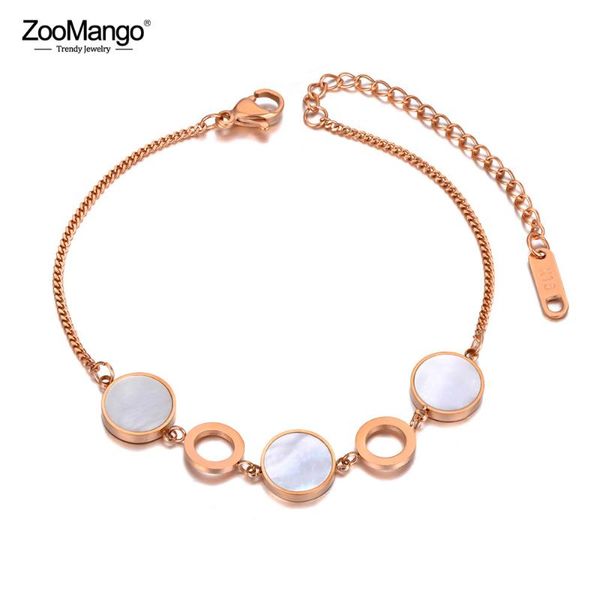 

charm bracelets zoomango trendy shell round circle party bracelet bangle stainless steel bohemia chain & link for women zb20215, Golden;silver
