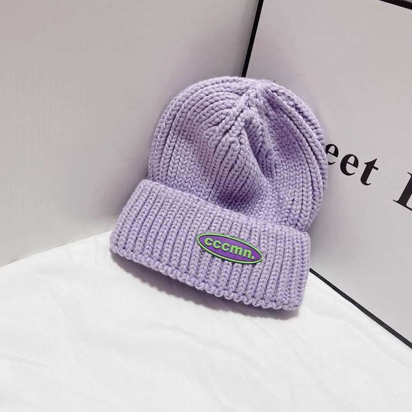 

autumn and winter new letter label solid color knitted wool hat female student couple versatile warm ear protection cold black friday deals, Blue;gray