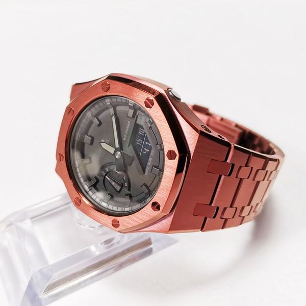 

watch bands 3rd red color ga2100 watchband and bezel for ga-2100 metal strap band steel belt with tools 316l stainless, Black;brown