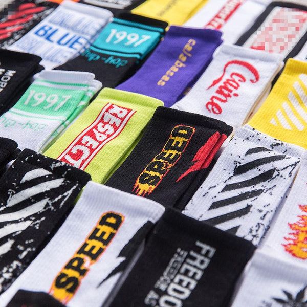 

men's socks 5pairs/ women's trend cotton creative fun hip hop simple fashion letter pattern casual skateboard, Black