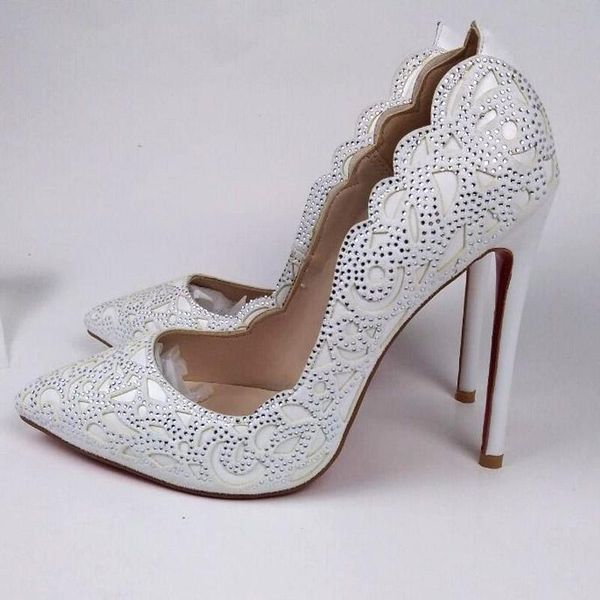 

ladies crystal drilled floral carved leather stiletto heels pumps bling wedding high pointed toe women pump shoes dress, Black