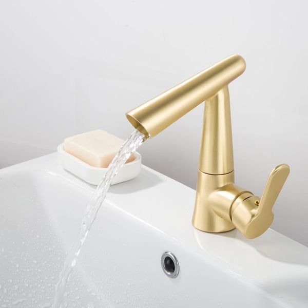 

brushed gold bathroom faucet basin single lever hole brass sink surface mounted mixer tap faucets