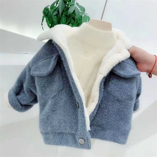 

baby girl boy winter spring autumn plush coats jackets fashion cotton down kids children overwear clothes 211204, Blue;gray