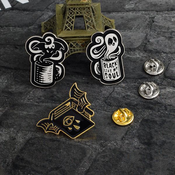 

european enamel ghost devil collar pins halloween gift cowboy clothes brooches alloy backpack skirt jewelry badge accessories wholesale, Gray
