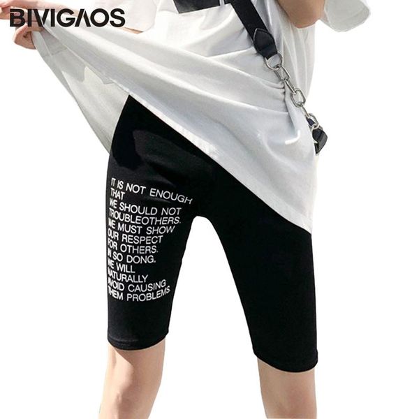 

women summer thin letters printing knee shorts fashion sport stretch biker fitness plus size sorts women's, White;black