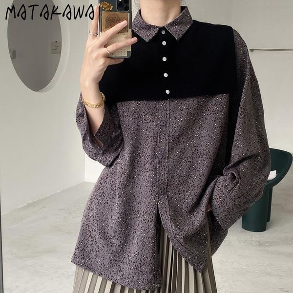 

women's blouses & shirts matakawa leopard print women turn-down collar retro shirt female single-breasted knitted shawl two-piece set, White