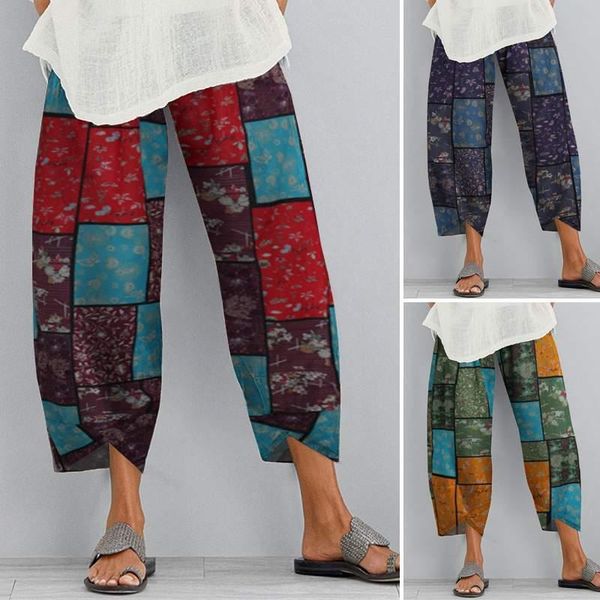 

women's pants & capris vintage printed trousers 2022 autumn harem casual elastic waist long pantalon female asymmetrical turnip, Black;white