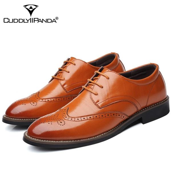 

dress shoes cuddlyiipanda men fashion brogue leather man business pointed toe lace up oxfords, Black