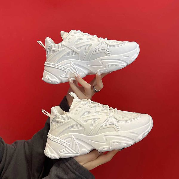 

2021 women's fashion new vulcanized shoes women's sneakers white black walking platform shoes comfortable lace-up casual shoes y09