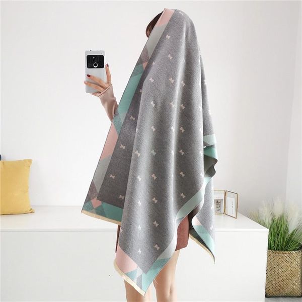 

scarves autumn winter female wool scarf women cashmere wide lattices long shawl wrap blanket warm tippet wholesale, Blue;gray