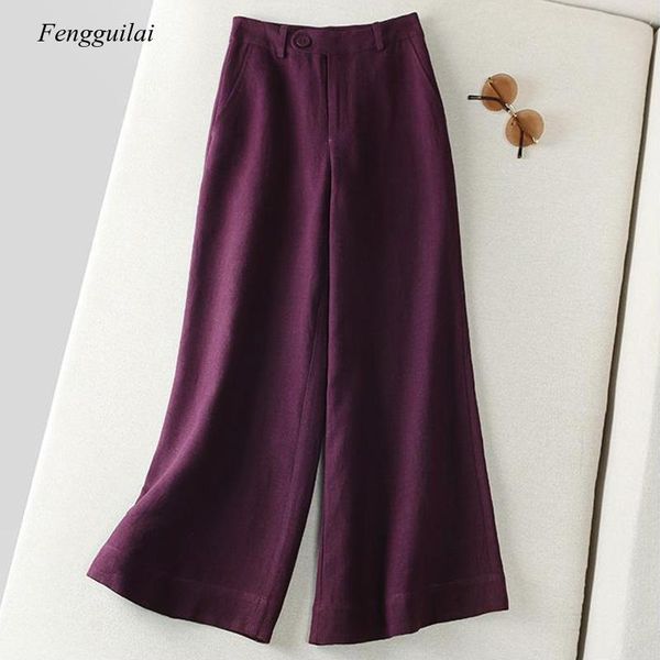 

women's pants & capris summer high-waist loose trousers plus size all-match casual cotton and linen wide-leg, Black;white