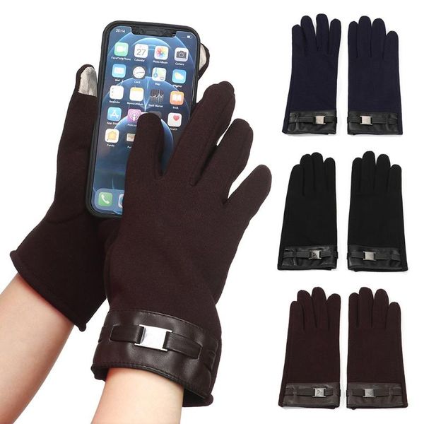 Fahrradhandschuhe, hochwertiger Samt, Herren/Damen, Touchscreen-Handschuh, winddicht, Winter, warme Fäustlinge, PU-Leder