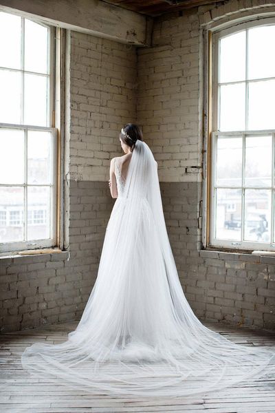 

bridal veils chapel length veil, cathedral wedding ivory tulle, veil, Black