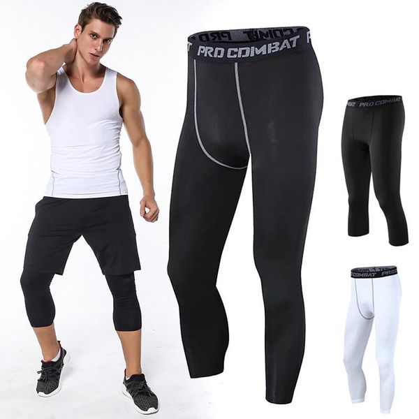 

men's pants ly men leggings elastic breathable slim three quarter exercise for basketball do99, Black