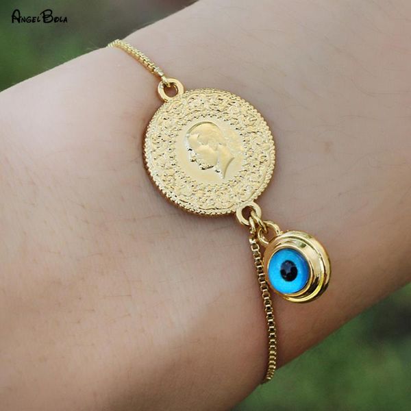

charm bracelets fashionable exquisite thin chain evil eye bracelet adjustable coin pendant jewelry for women the gift girls, Golden;silver