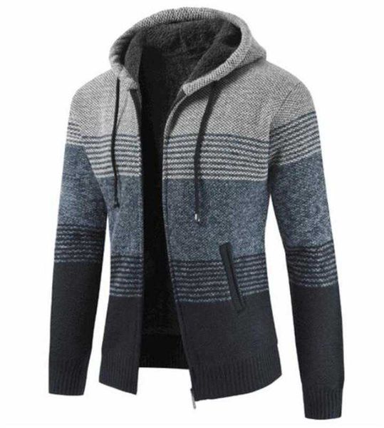 

men's sweaters striped print long sleeve hooded coats contrast color male clothing thick cardigan mens designer sweater w o82b, White;black