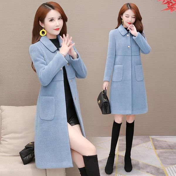 

women's wool & blends temperament imitation mink cashmere coat 2021 winter dress foreign style slim little tweed fashion, Black