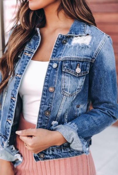 

women's jackets short slim hole plus size basic coat spring autumn denim jacket women long-sleeved korean jeans, Black;brown