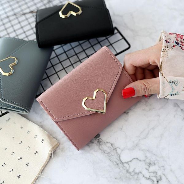 

women wallets 6 color money bags short love small purse women's student card holder girl id bag business coin, Red;black