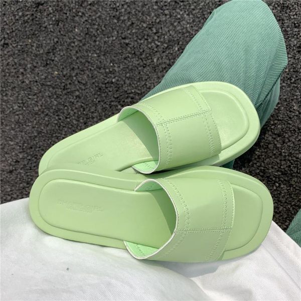 

slippers female shoes low womens outdoor slides platform 2021 summer soft flat beach fabric pu basic rubber hoof heels casual sc, Black