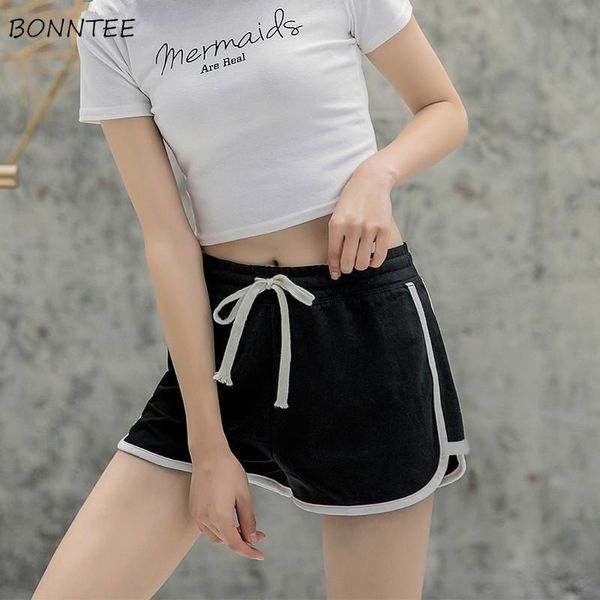 

short women casual all match drawstring womens white shorts thin regular solid simple high waist korean style ladies trousers women's, White;black