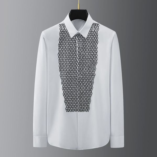 

business shirt deluxe and style front piece embroidered fashion men's slim long sleeve, White;black