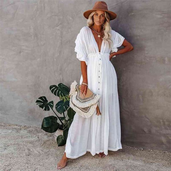 

women swimsuit cover ups mandarin sleeve kaftan beach tunic dress robe de plage solid white pareo cover-ups 210730, White;black
