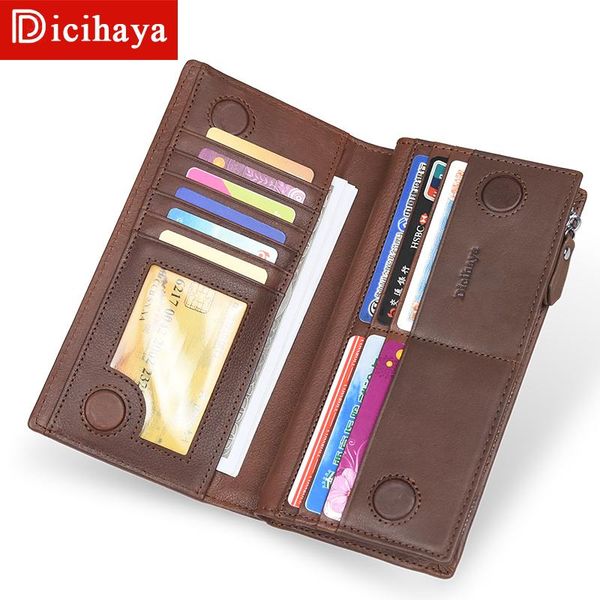 

wallets dicihaya genuine leather men long wallet large capacity cell phone pocket zipper clutch bag passport male casual walet, Red;black