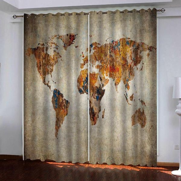 

curtain & drapes european style customized 3d blackout fabric home bedroom decoration golden map area curtains for living room