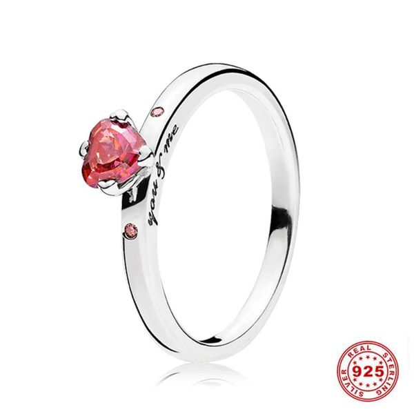 

cluster rings leuxry 925 sterling silver red heart pave crystal cz finger for women fashion wedding valentine's day gift drop, Golden;silver