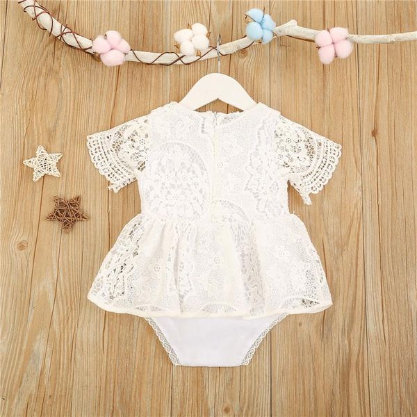 

jumpsuits 0-24m summer princess born infant baby girls short sleeve lace flower hollow romper dress one-pieces outfits, Blue