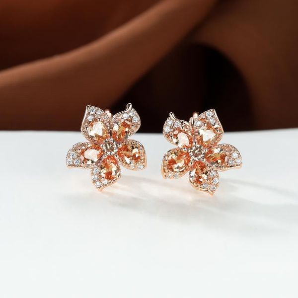 

hoop & huggie exquisite charm flower earrings champagne gold colorful zircon birthstone jewelry ins fashion ear buckle for women, Golden;silver