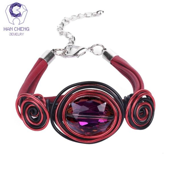 

link, chain hancheng fashion statement vintage handmade leather wire bracelet discolor crystal bracelets & bangles for women jewelry, Black