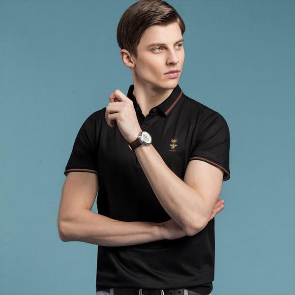 

solid color shirt fashion men polos summer short sleeve mens brand 837, White;black