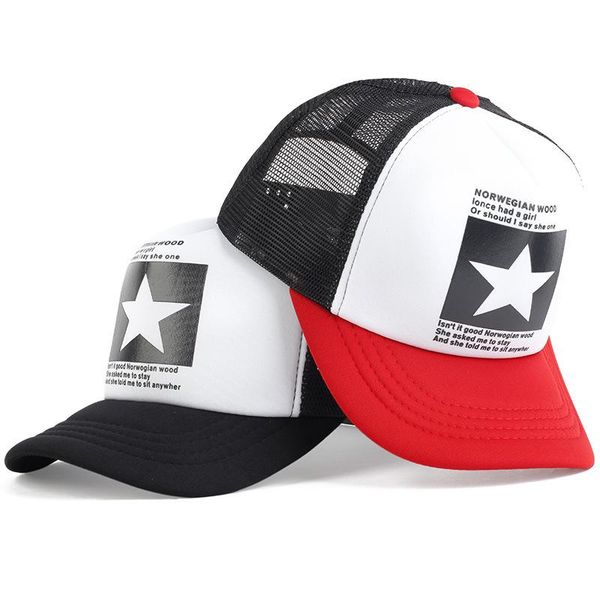 

wide brim hats spring and summer men's women's five-pointed star net caps multicolor couple baseball sun hat hip-hop hollow, Blue;gray