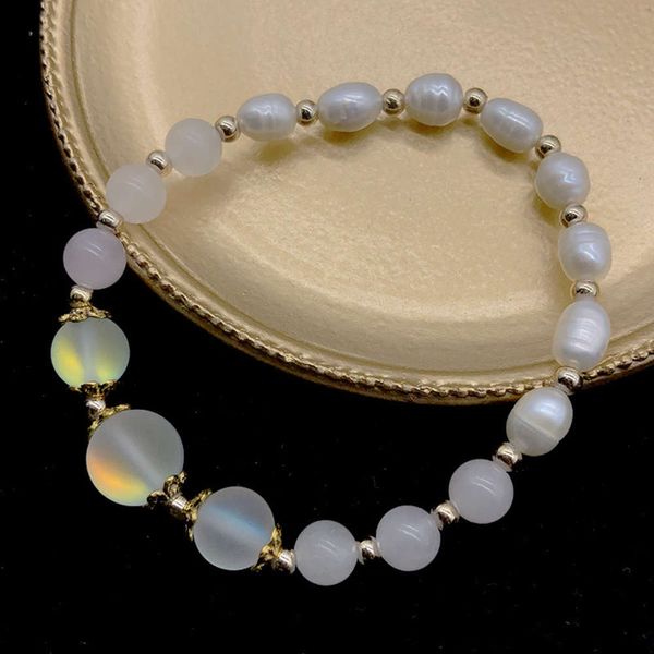 

natural freshwater pearl bracelet moonlight stone bracelet simple temperament minority, Golden;silver