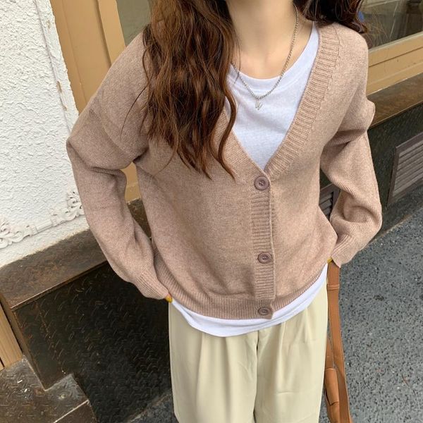 

women's knits & tees hzirip 10 colors vintage v-neck knitwear women coats cardigans 2021 all match stylish slim casual autumn streetwea, White