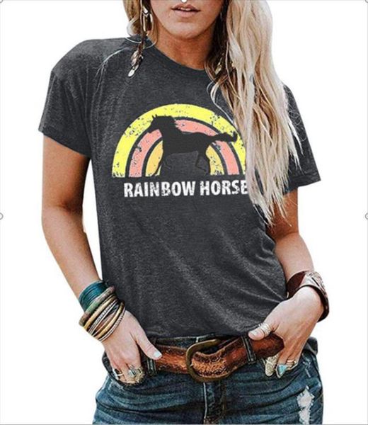 

women's t-shirt 2021 print fashion rainbow pony short sleeve 726k, White