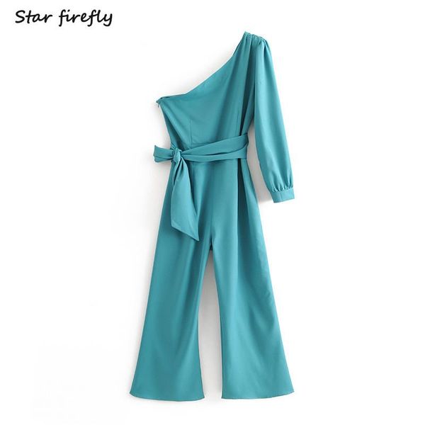 

women's jumpsuits & rompers star firefly fashionable personality jumpsuit female 2021 spring casual strapless one-shoulder sleeve with, Black;white