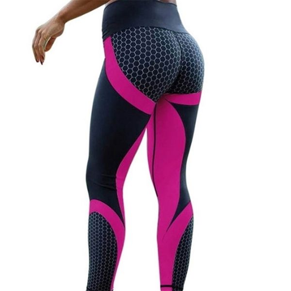 

geometric honeycomb printing leggings sports fitness pants elastic waist women gym workout high stretch patchwork leggins mujer 210604, Black
