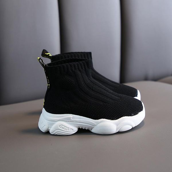 

spring children casual shoes girls boys short boots socks kids sneakers tendon baby running child sport athletic & outdoor, Black