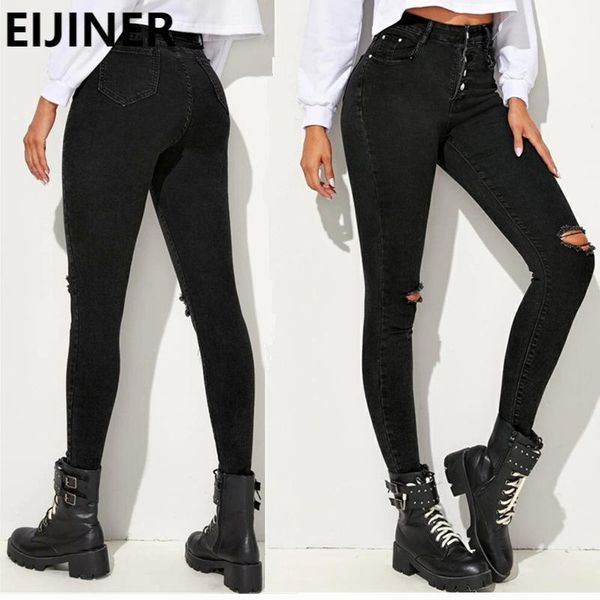 

black ripped mid waist stretchy skinny jeans women fashion plus size denim joggers harajuku vintage streetwear pencil pants women's, Blue