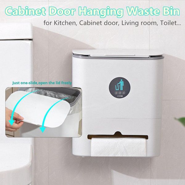 

waste bins kitchen sliding lid trash can household cabinet door wall-mounted toilet bathroom hanging bin storage recycle paper basket