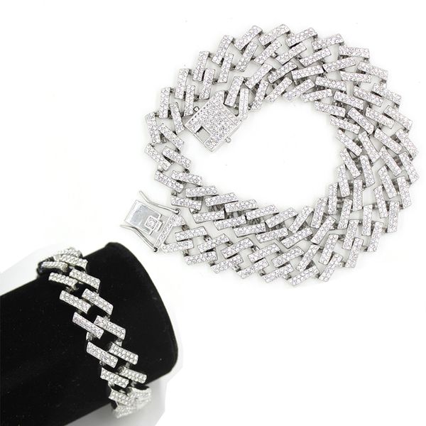 

bling empire iced out 15mm miami cuban link chain necklace bracelets set for mens women hip hop rapper chains luxury jewelry, Silver