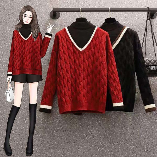 

women's sweaters sweaters sweatersautumn and winter large women's slightly fat mm fake two piece twist sweater loose half high col, White;black