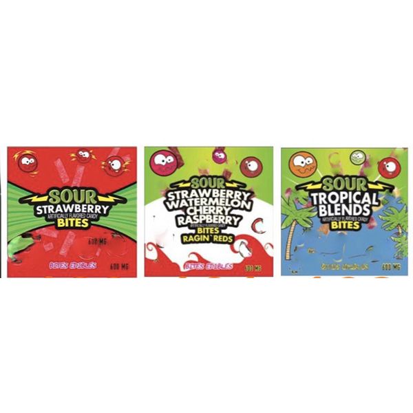 

2021 in stock empty packaging bags sour tropical blend 600mg candy gummy bites edibles gummies mylar bag smell proof baggies california