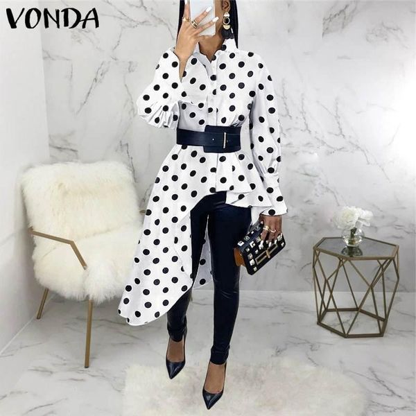 

women's blouses & shirts vonda autumn spring fashion 2021 turn down neck long sleeve bohemian party femme beach blusas plus size, White