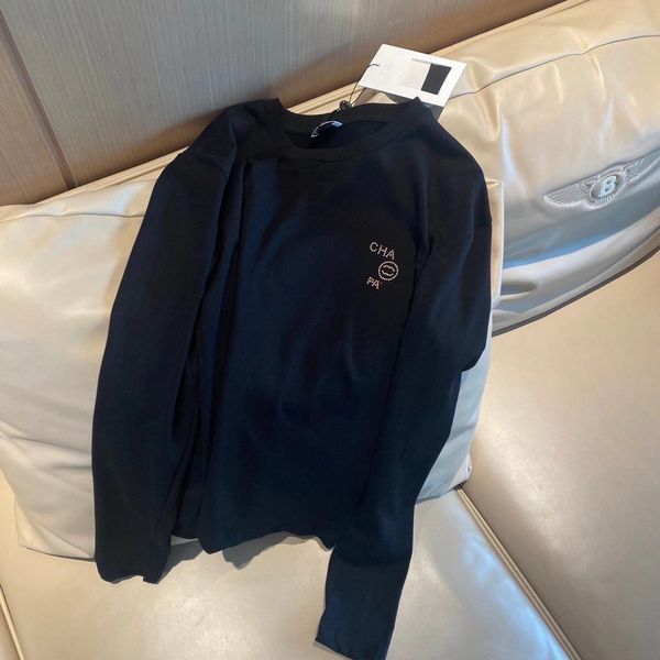 

luxury design xiaoxiang base shirt long sleeve spring and autumn fashion round neck inlaid with diamond letter loose casual t-shirt, White