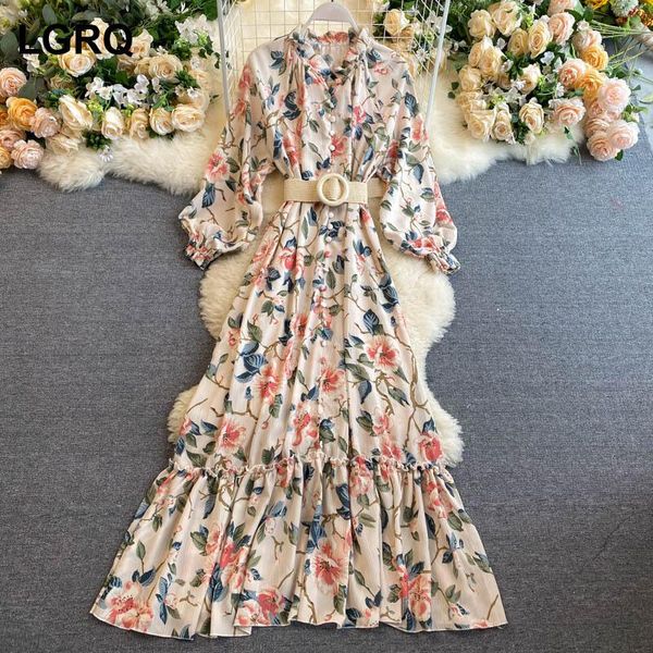 

casual dresses [lgrq] women apricot printing sashes dress arrival v-neck long sleeve fit fashion tide spring summer 2021 19d2482, Black;gray