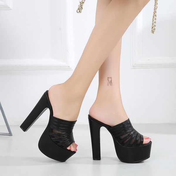 

summer 2021 15cm high heel fashion sandals women's shoes peep toe sandalias, Black